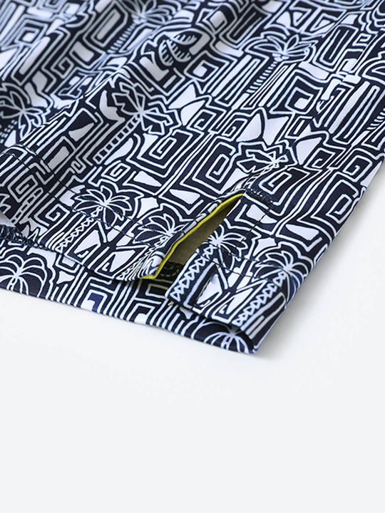 Men's Print Performance Polo-NAVY TROPICAL TOWN