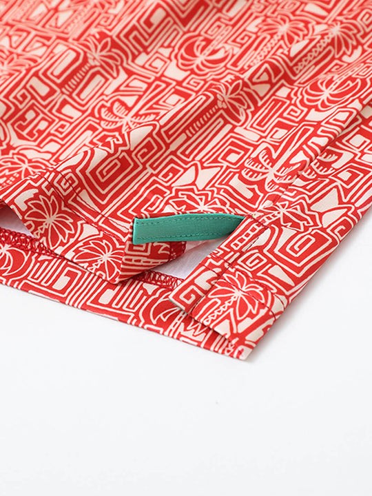 Men's Print Performance Polo-RED TROPICAL TOWN