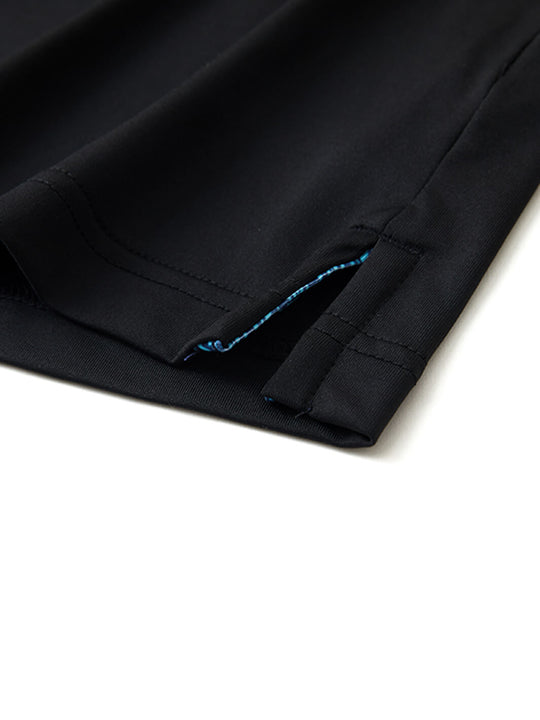 Designed Collared Long Sleeve Golf Polo-BLACK