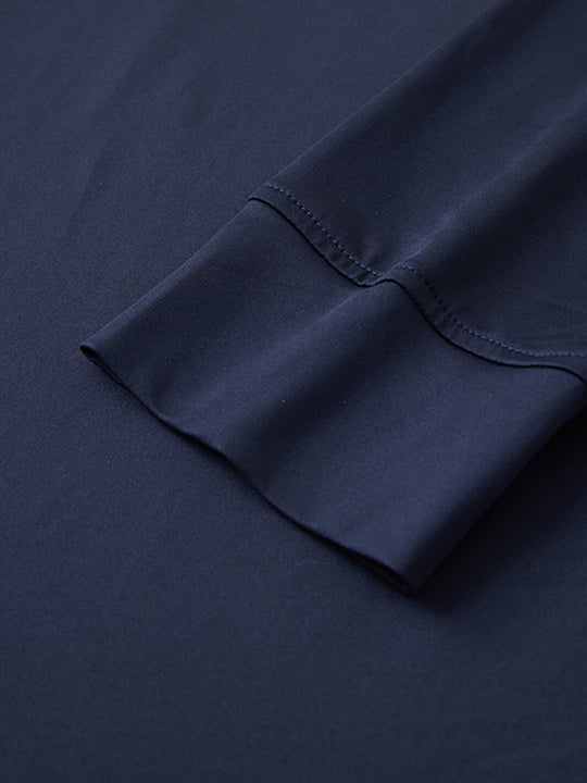 Designed Collared Long Sleeve Golf Polo-NAVY