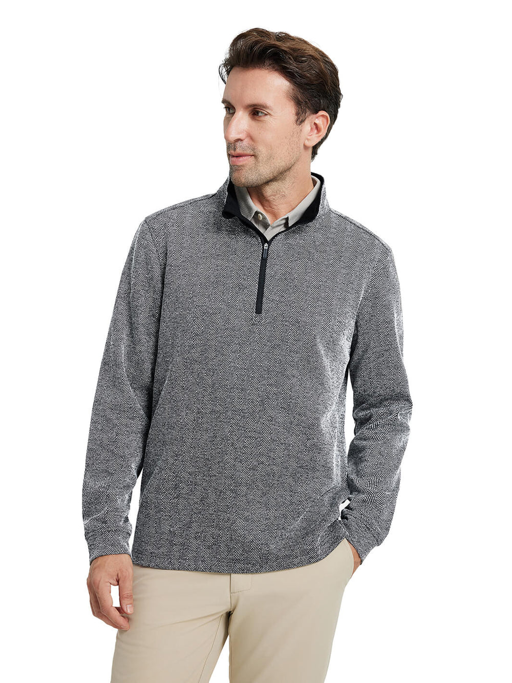 Herringbone Performance Golf Quarter Zip For Men-Black