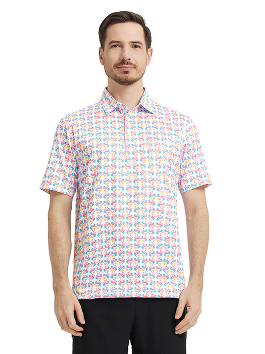 Men's Print Performance Polo-FLAMINGO