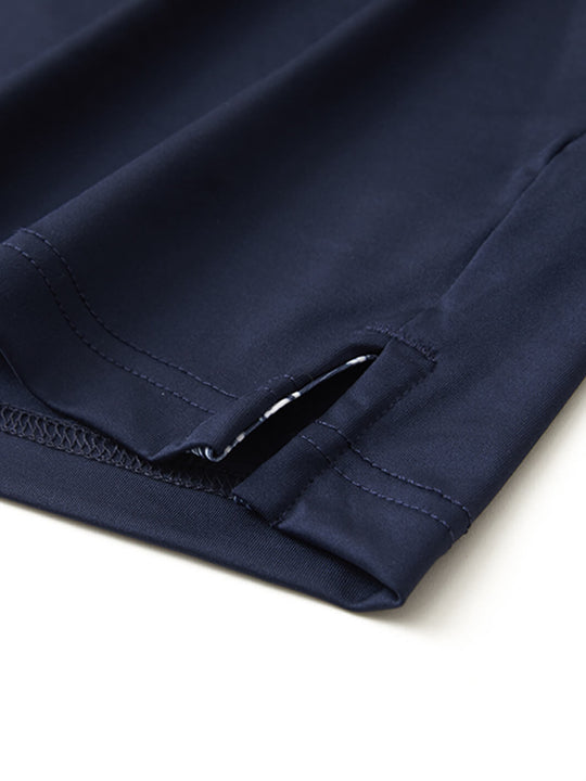 Designed Collared Long Sleeve Golf Polo-NAVY