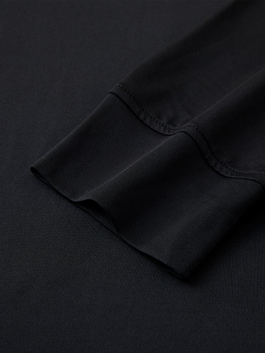 Designed Collared Long Sleeve Golf Polo-BLACK