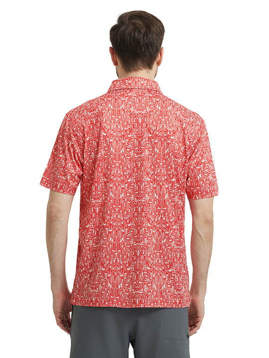 Men's Print Performance Polo-RED TROPICAL TOWN