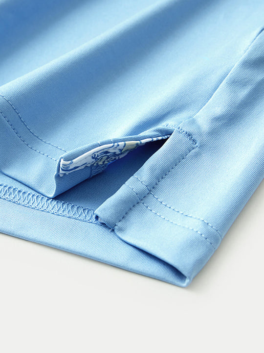 Designed Collared Long Sleeve Golf Polo-LIGHT BLUE