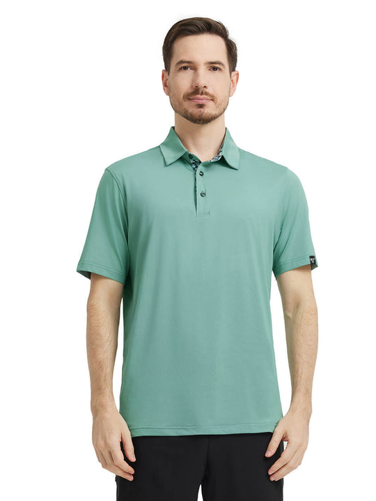Designed Collared Solid Performance Polo-BERYL GREEN