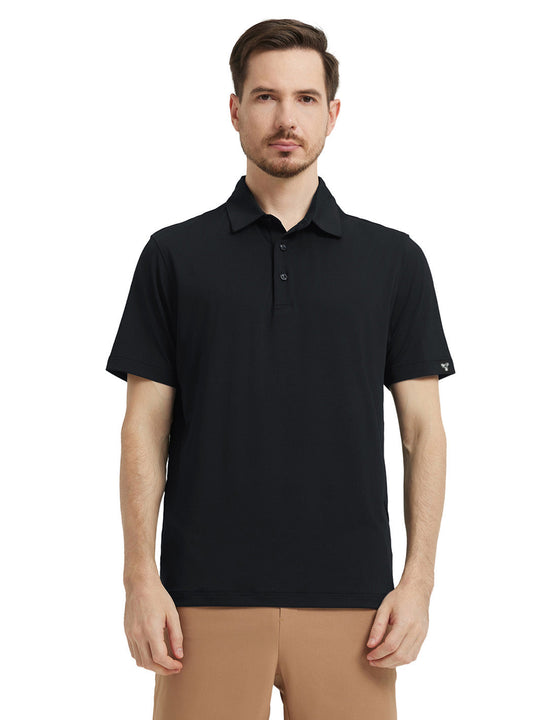 Solid Performance Jersey Polo-BLACK