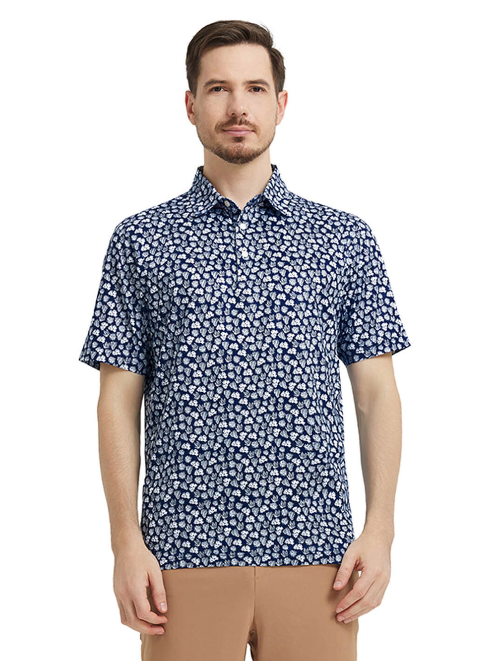 Men's Print Performance Polo-NAVY CORAL SEA