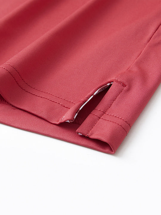 Designed Collared Long Sleeve Golf Polo-CRANBERRY