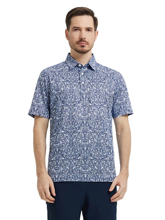 Men's Print Performance Polo-NAVY TROPICAL TOWN