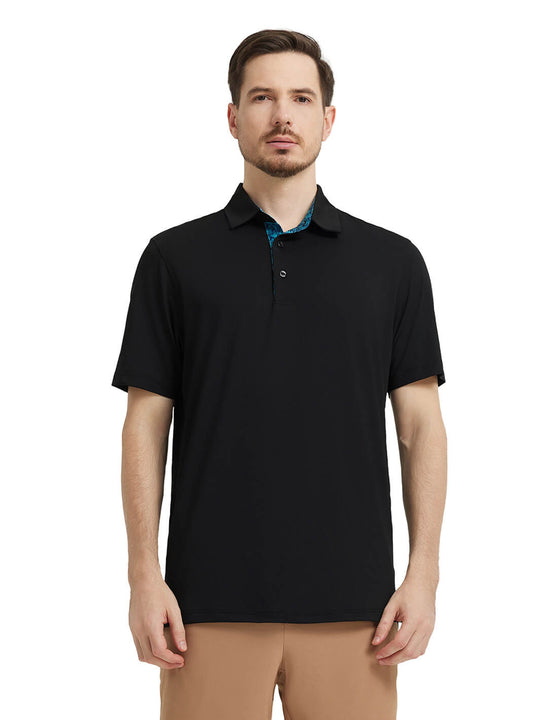 Designed Collared Solid Performance Polo-BLACK
