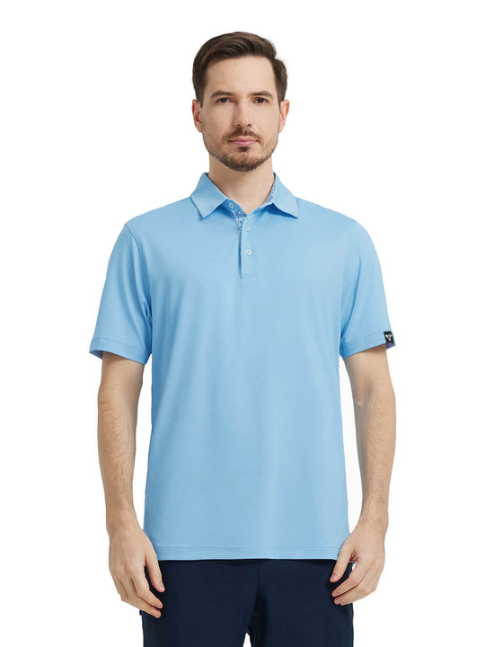 Designed Collared Solid Performance Polo-LIGHT BLUE
