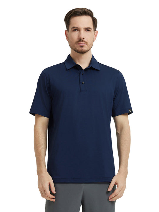 Solid Performance Jersey Polo-NAVY