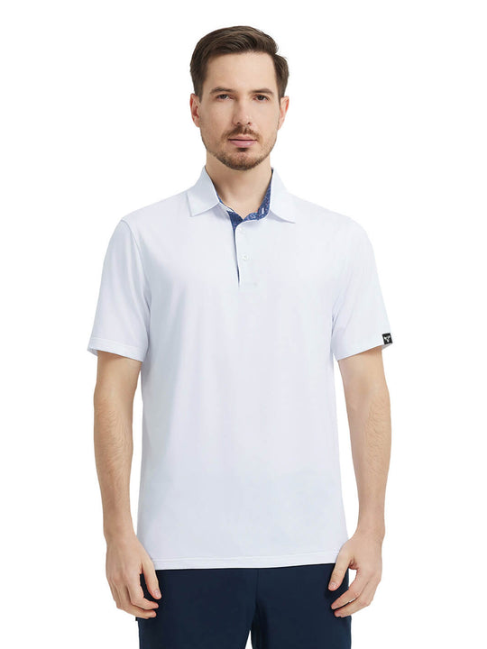 Designed Collared Solid Performance Polo-WHITE