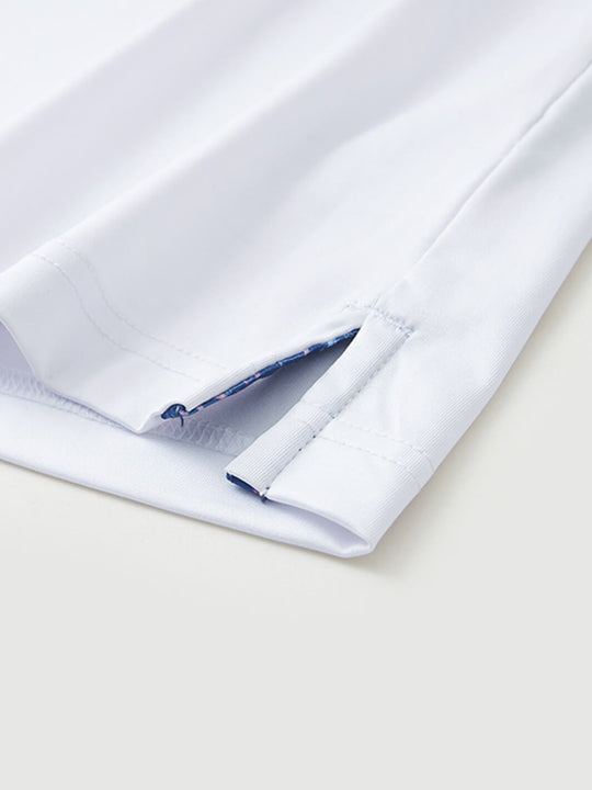 Designed Collared Long Sleeve Golf Polo-WHITE