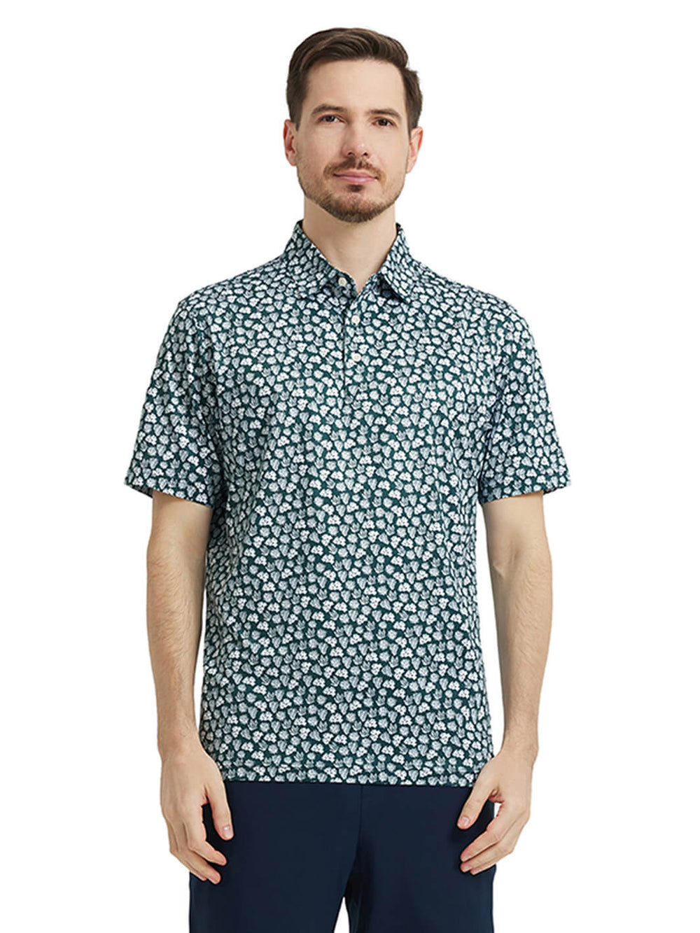 Men's Print Performance Polo-GREEN CORAL SEA