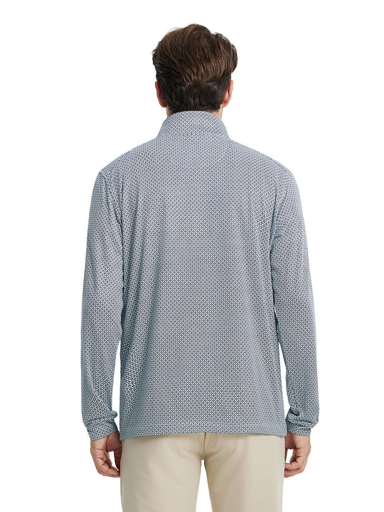 Print Performance Golf Quarter Zip For Men-White Navy Interlink