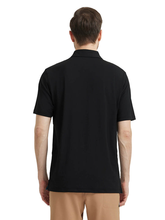 Designed Collared Solid Performance Polo-BLACK