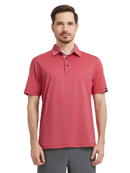 Designed Collared Solid Performance Polo-CRANBERRY