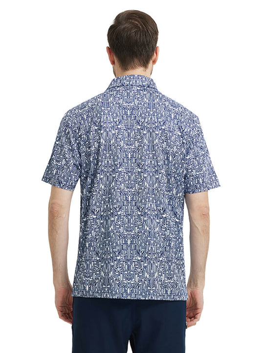 Men's Print Performance Polo-NAVY TROPICAL TOWN