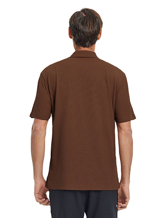 Waffle Jacquard Performance Polo-BROWN