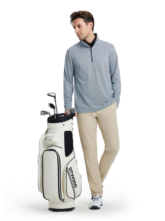 Print Performance Golf Quarter Zip For Men-White Navy Interlink