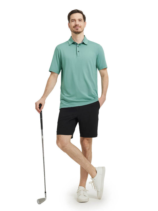 Designed Collared Solid Performance Polo-BERYL GREEN