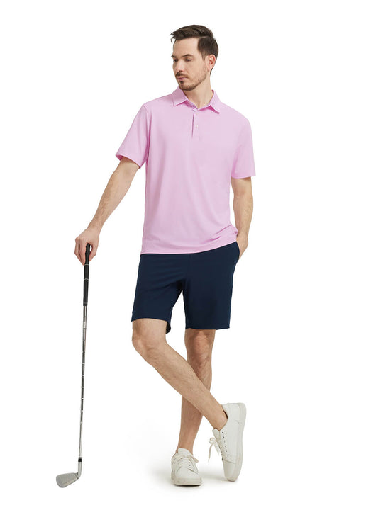 Designed Collared Solid Performance Polo-PINK DIAMOND