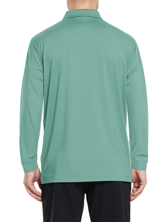 Designed Collared Long Sleeve Golf Polo-BERYL GREEN