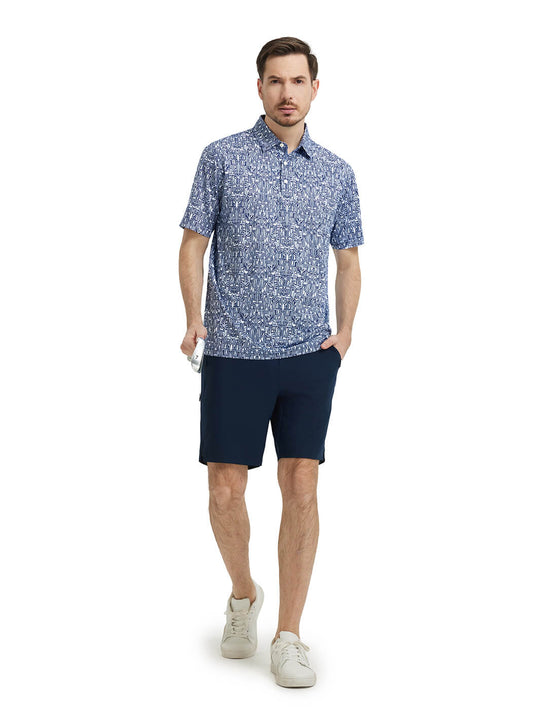 Men's Print Performance Polo-NAVY TROPICAL TOWN