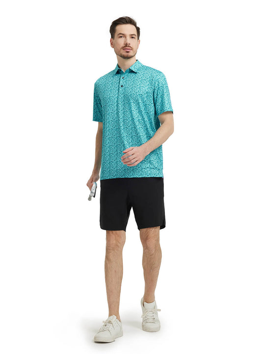 Men's Print Performance Polo-CORNFLOWER