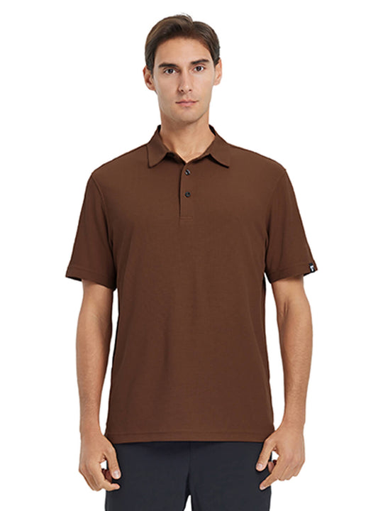 Waffle Jacquard Performance Polo-BROWN