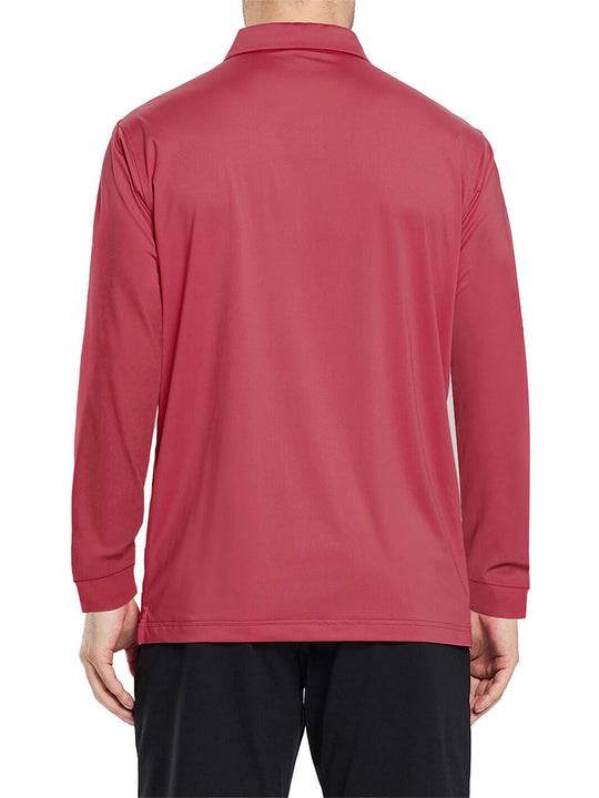 Designed Collared Long Sleeve Golf Polo-CRANBERRY