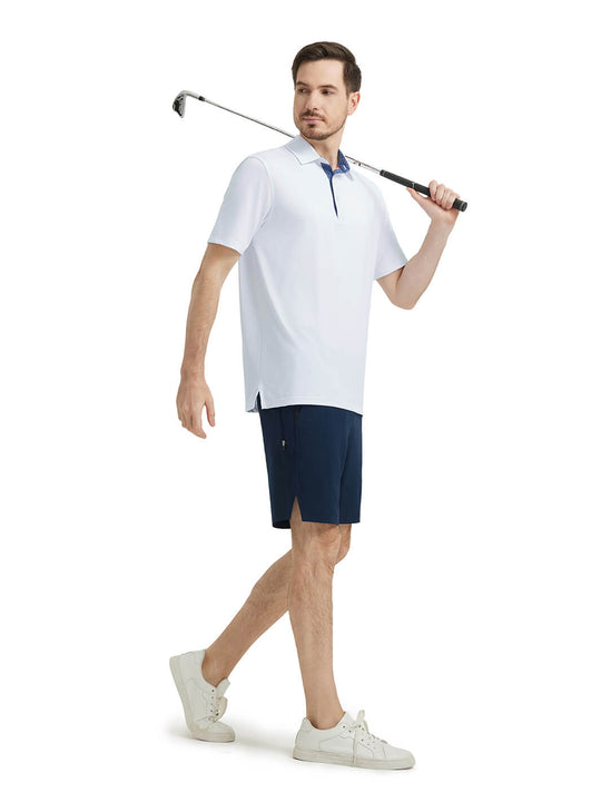 Designed Collared Solid Performance Polo-WHITE