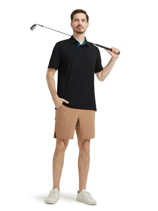 Designed Collared Solid Performance Polo-BLACK