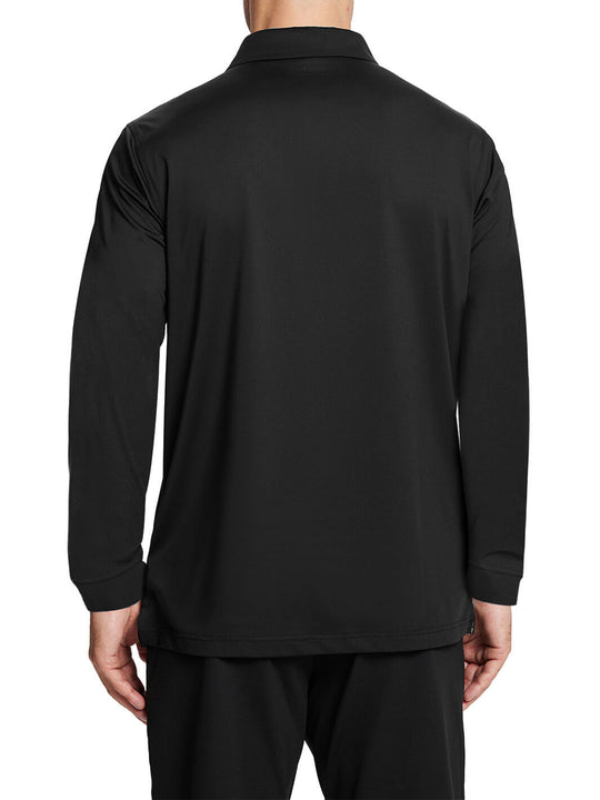 Designed Collared Long Sleeve Golf Polo-BLACK