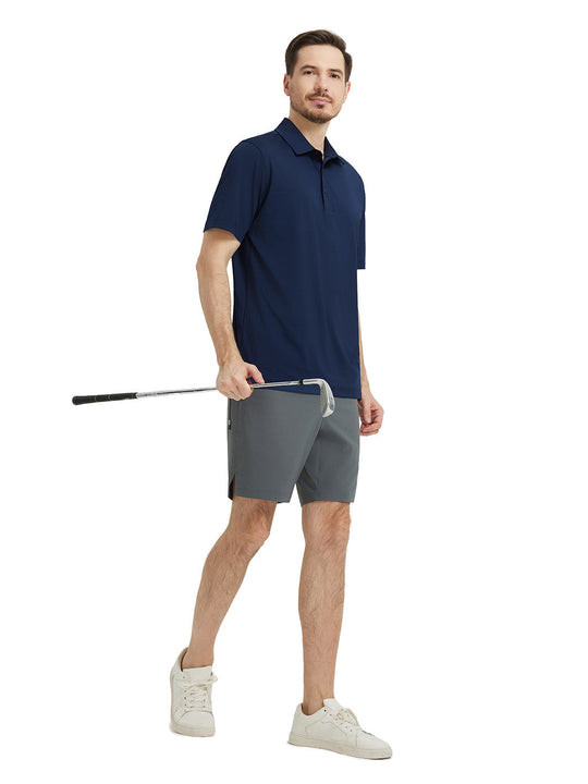 Solid Performance Jersey Polo-NAVY