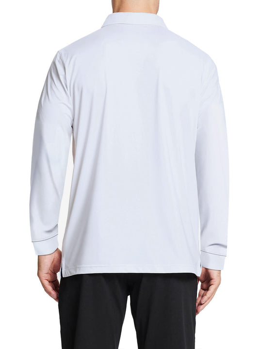 Designed Collared Long Sleeve Golf Polo-WHITE