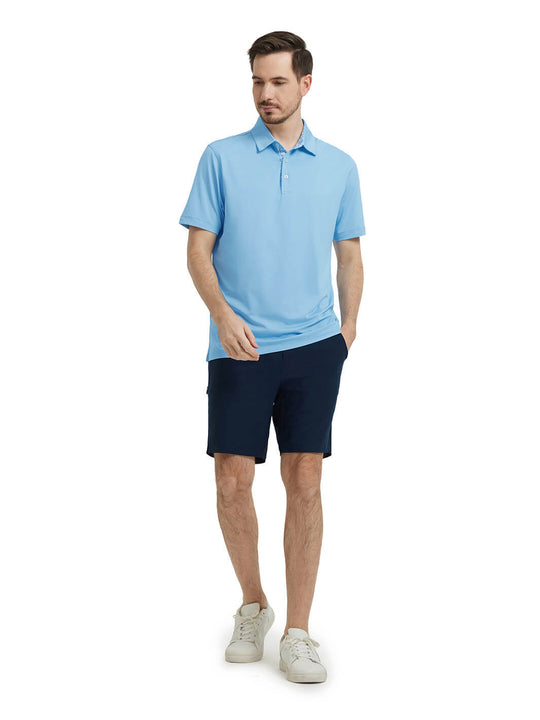 Designed Collared Solid Performance Polo-LIGHT BLUE