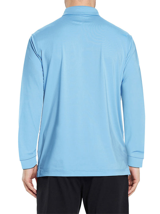Designed Collared Long Sleeve Golf Polo-LIGHT BLUE