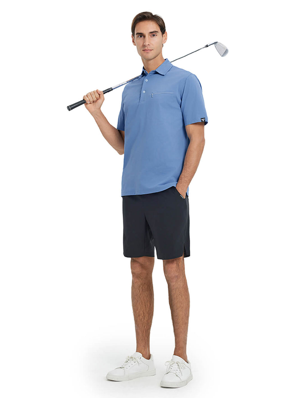 Hidden Zip Pocket Performance Polo-DENIM BLUE