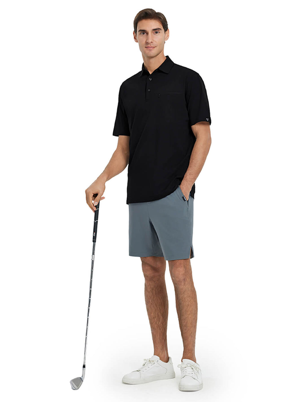 Hidden Zip Pocket Performance Polo-BLACK