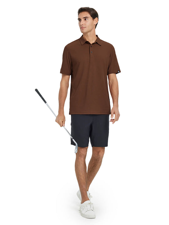 Waffle Jacquard Performance Polo-BROWN