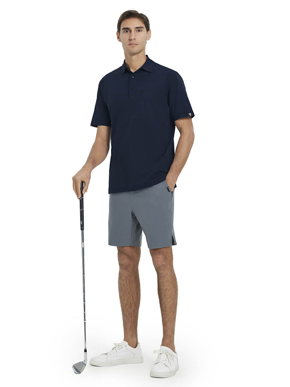 Hidden Zip Pocket Performance Polo-NAVY