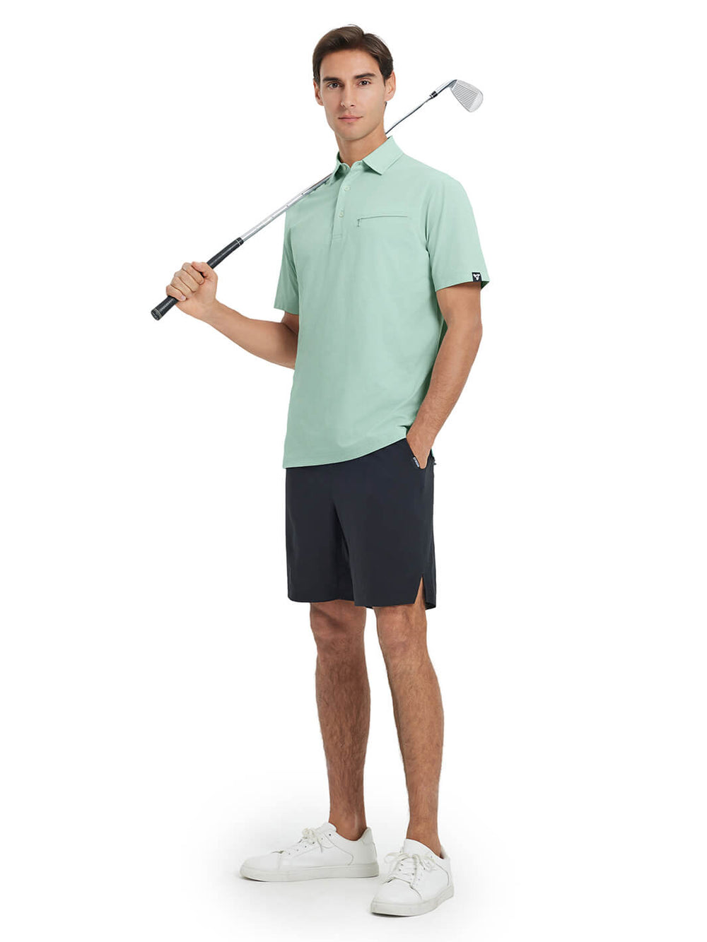 Hidden Zip Pocket Performance Polo-SAGE GREEN