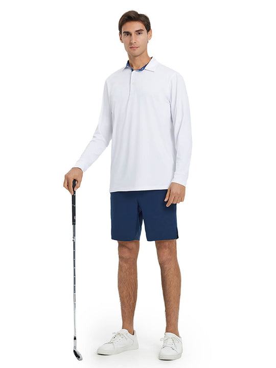 Designed Collared Long Sleeve Golf Polo-WHITE
