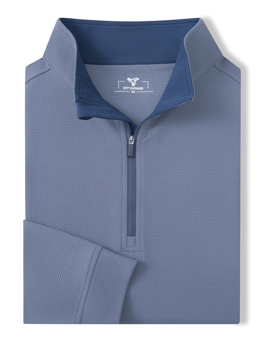 Jacquard Performance Golf Quarter Zip For Men-Blue Grey