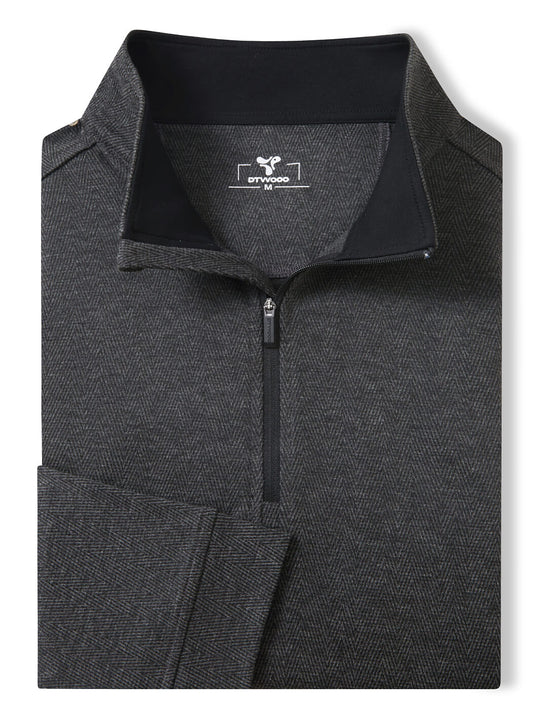 Herringbone Performance Golf Quarter Zip For Men-Black