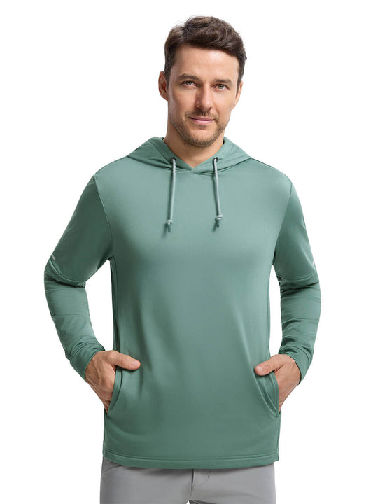 Solid Performance Fleece Golf Hoodie For Men-Silver Pine
